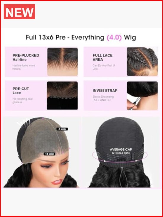 40 Inch Human Hair Wig 200% Density 13x6 HD Lace Front Pre Plucked Drawstring main image 4